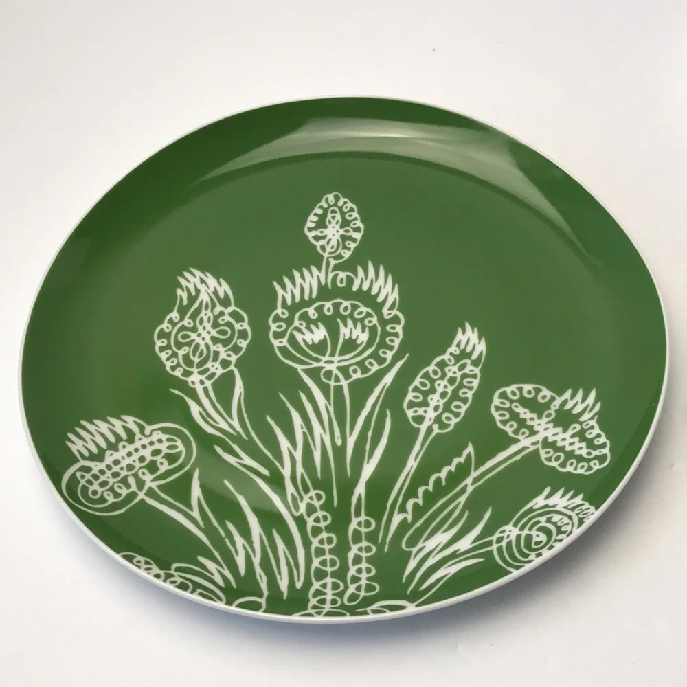West Elm Green Sesame Letterpress Spring Garden Salad Plates (2)